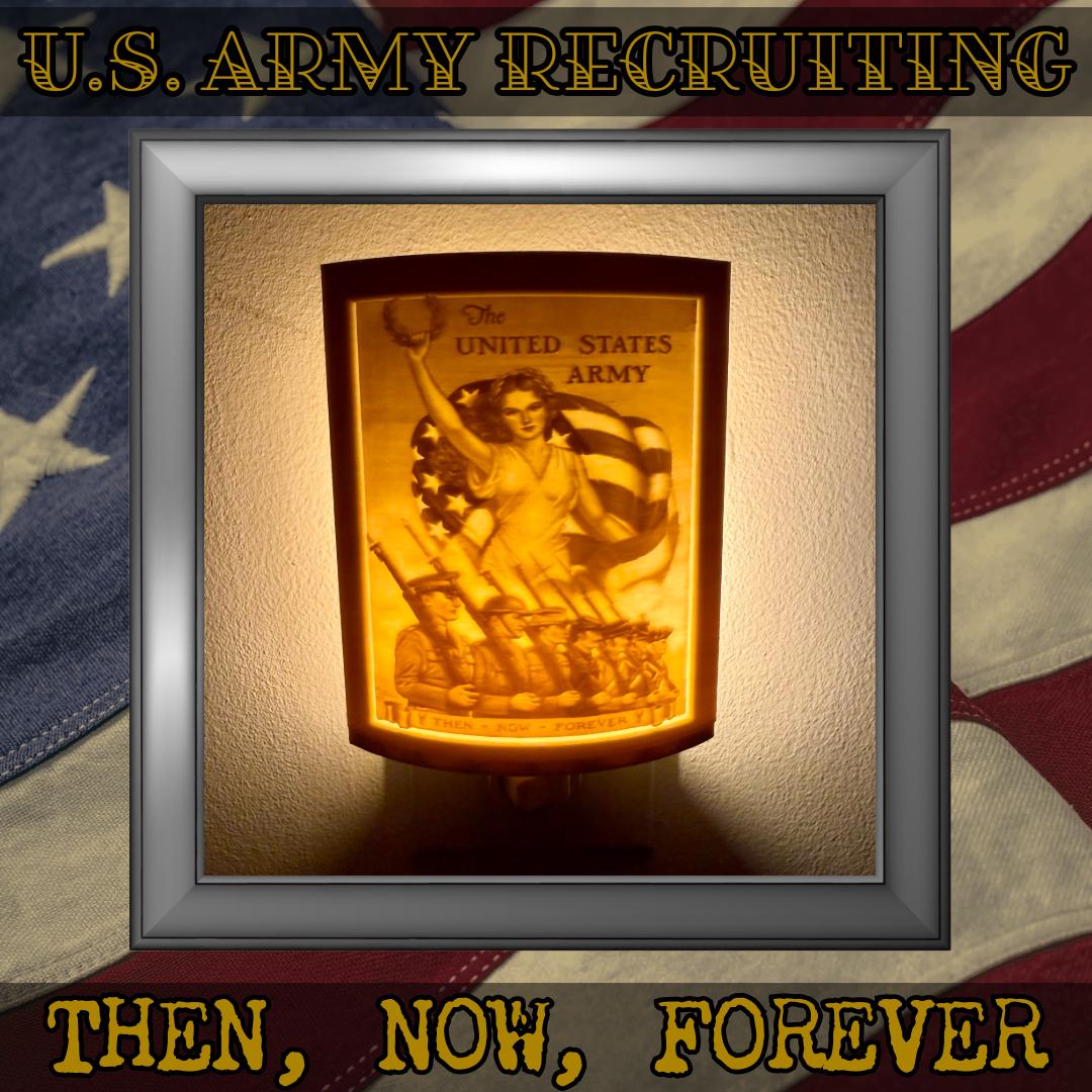 WW2 U.S. Army Recruiting Poster Night Lights | 3D Printed Gift for Army Veteran, Military Promotion/Retirement, Military Enthusiast