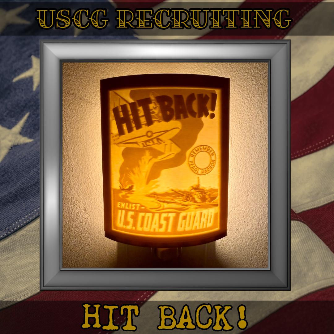 WW2 U.S. Coast Guard Recruiting Poster Night Lights | 3D Printed Gift for USCG Veteran, Military Promotion/Retirement, Military Enthusiast