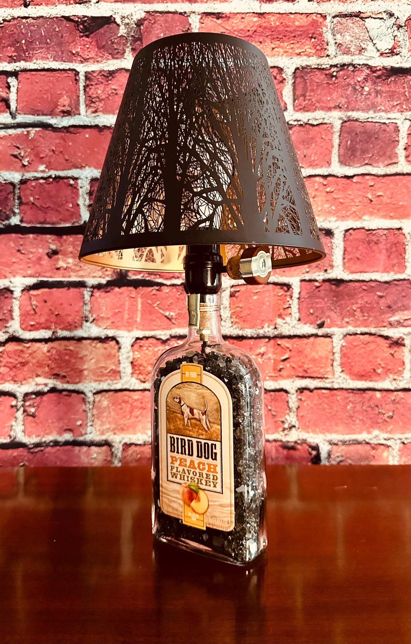 Bird Dog Peach | Upcycled Whiskey Bottle Lamp