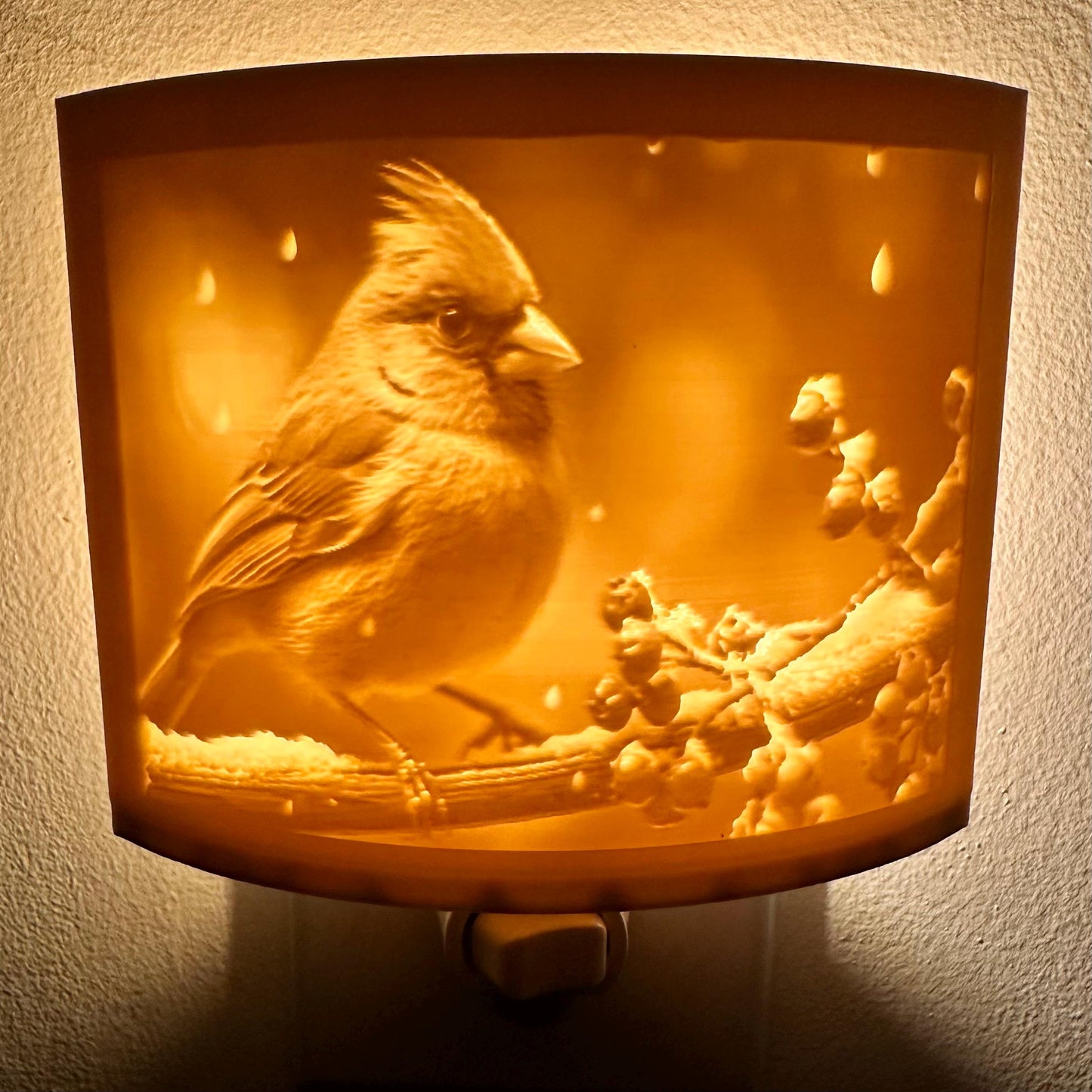 Cardinal On Berry Tree | Lithophane Night Light