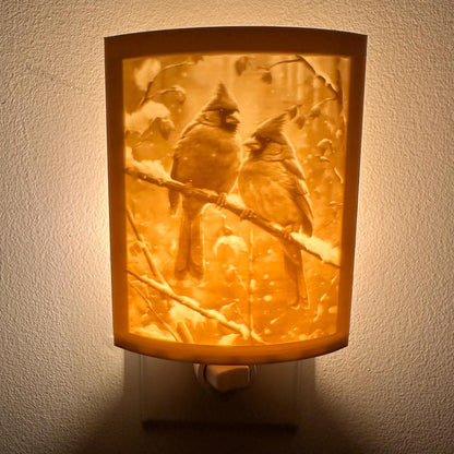 Two Cardinals On Branch | Lithophane Night Light