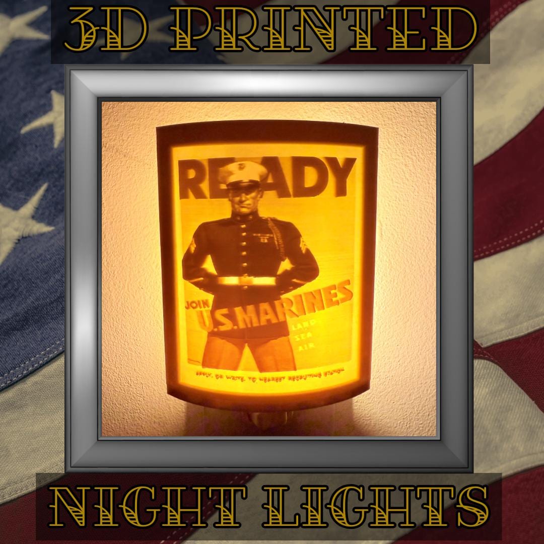 WW2 U.S. Marine Corps Recruiting Poster Night Lights | 3D Printed Gift for USMC Veteran, Military Promotion/Retirement, Military Enthusiast