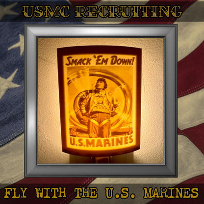 WW2 U.S. Marine Corps Recruiting Poster Night Lights | 3D Printed Gift for USMC Veteran, Military Promotion/Retirement, Military Enthusiast