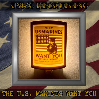 WW2 U.S. Marine Corps Recruiting Poster Night Lights | 3D Printed Gift for USMC Veteran, Military Promotion/Retirement, Military Enthusiast