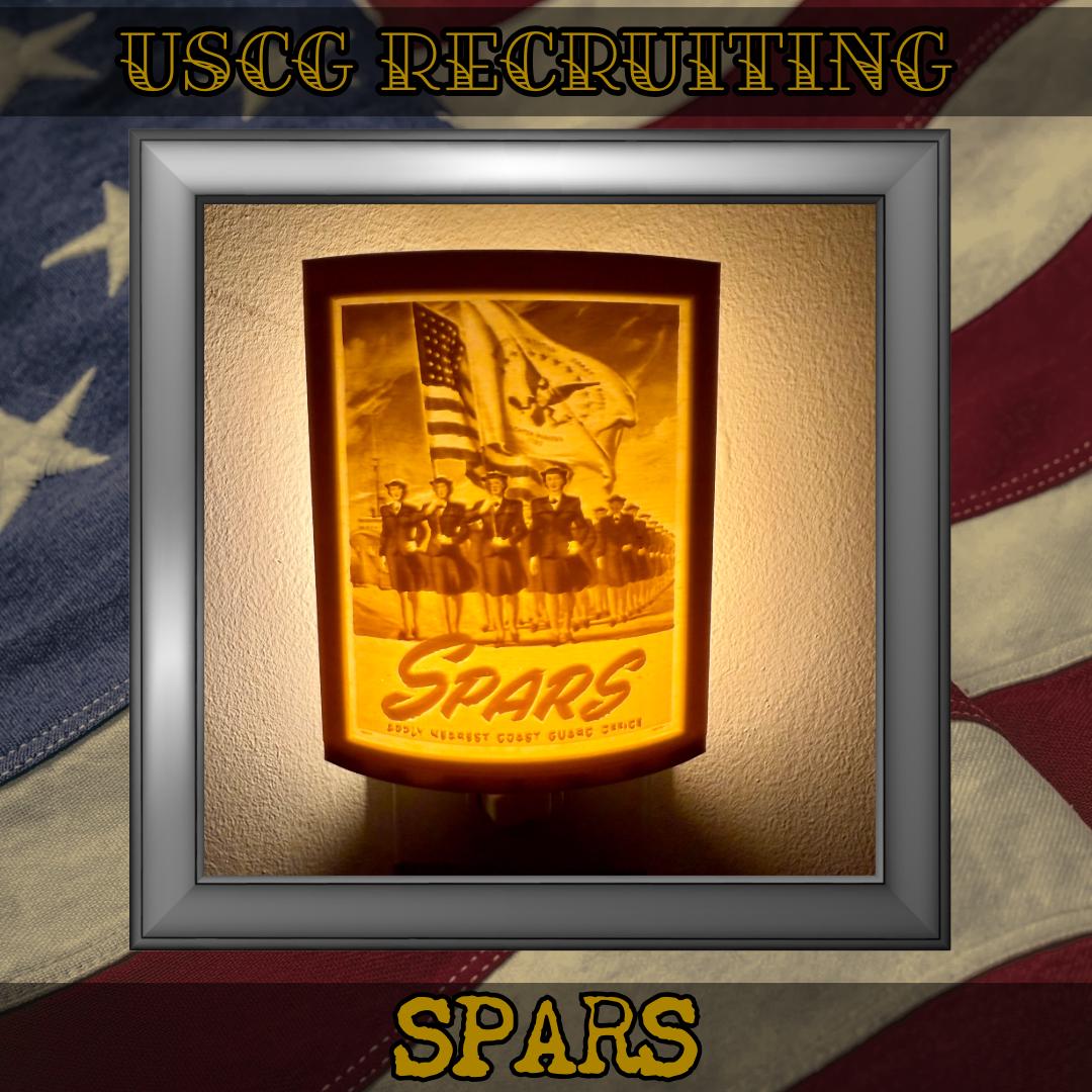 WW2 U.S. Coast Guard Recruiting Poster Night Lights | 3D Printed Gift for USCG Veteran, Military Promotion/Retirement, Military Enthusiast