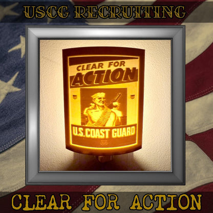 WW2 U.S. Coast Guard Recruiting Poster Night Lights | 3D Printed Gift for USCG Veteran, Military Promotion/Retirement, Military Enthusiast