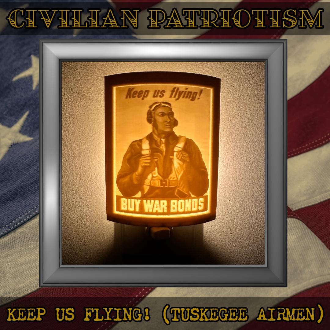 WW2 U.S. Civilian Patriotism Poster Night Lights | 3D Printed Gift for Veterans, Military Promotion/Retirement, Military Enthusiasts