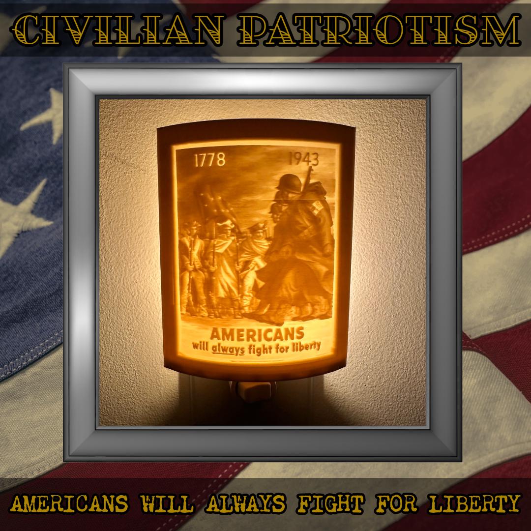 WW2 U.S. Civilian Patriotism Poster Night Lights | 3D Printed Gift for Veterans, Military Promotion/Retirement, Military Enthusiasts