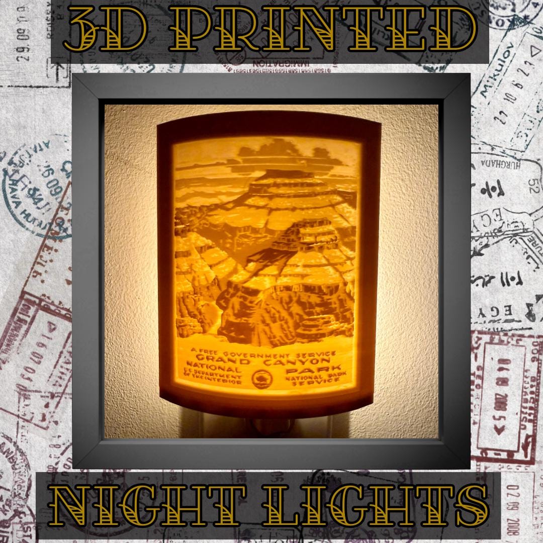 Vintage Travel Poster Night Lights | 3D Printed Retro Decor