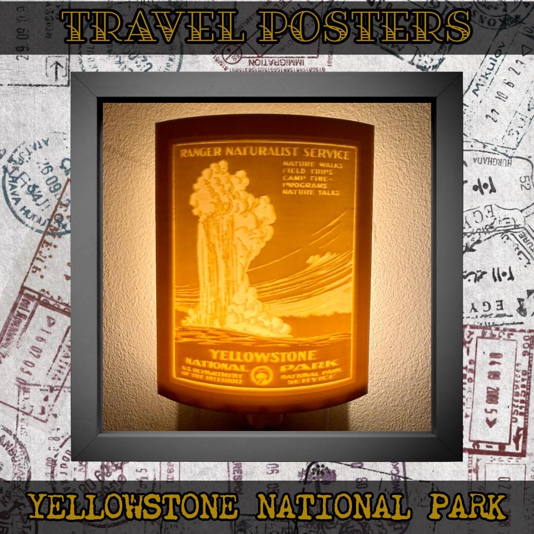 Vintage Travel Poster Night Lights | 3D Printed Retro Decor