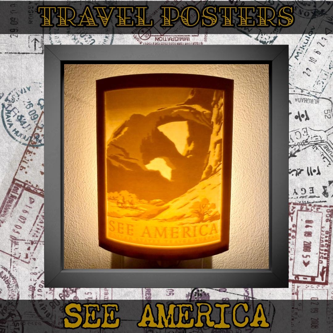 Vintage Travel Poster Night Lights | 3D Printed Retro Decor