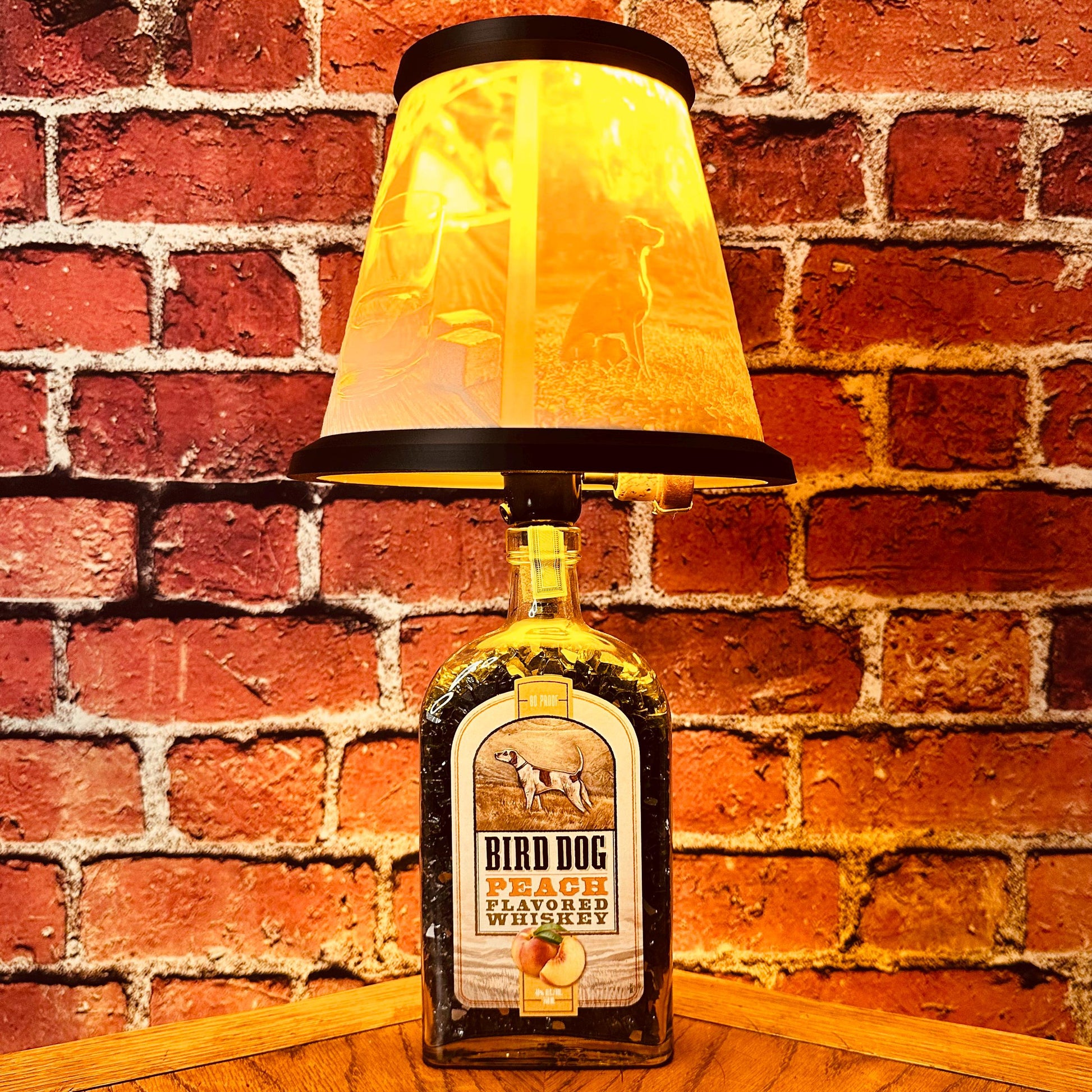 Bird Dog Peach Whiskey Bottle Lamp| Metal or 3D Printed Shade | Upcycled Bar Decor