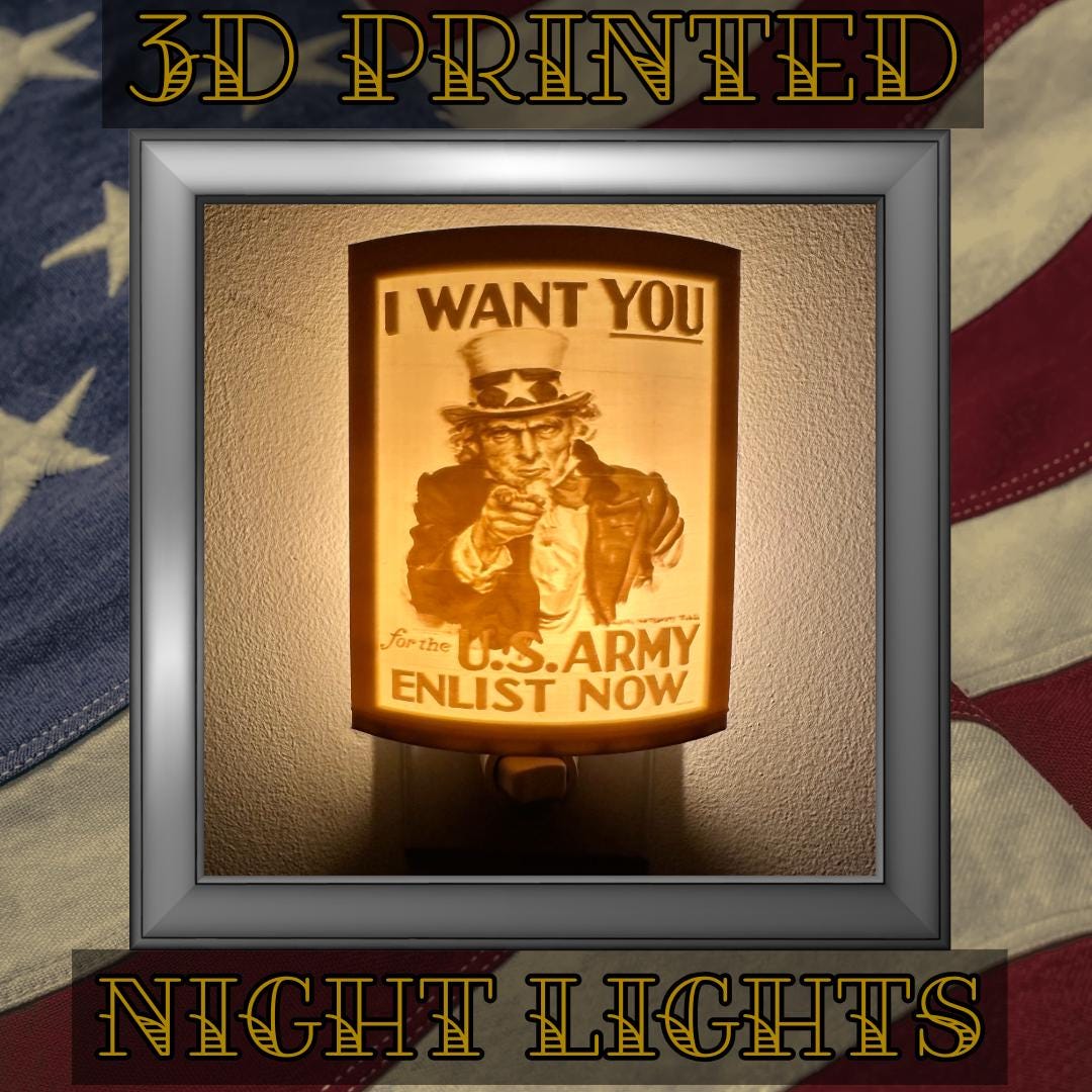 WW2 U.S. Army Recruiting Poster Night Lights | 3D Printed Gift for Army Veteran, Military Promotion/Retirement, Military Enthusiast
