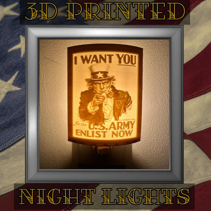 WW2 U.S. Army Recruiting Poster Night Lights | 3D Printed Gift for Army Veteran, Military Promotion/Retirement, Military Enthusiast