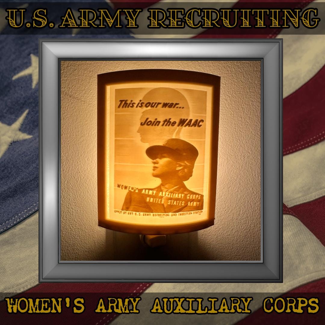WW2 U.S. Army Recruiting Poster Night Lights | 3D Printed Gift for Army Veteran, Military Promotion/Retirement, Military Enthusiast