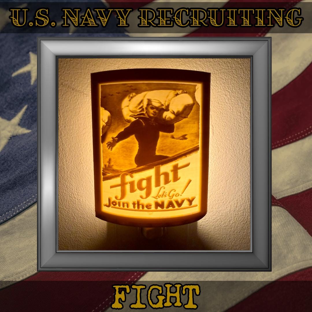 WW2 U.S. Navy Recruiting Poster Night Lights | 3D Printed Gift for Navy Veteran, Military Promotion/Retirement, Military Enthusiast