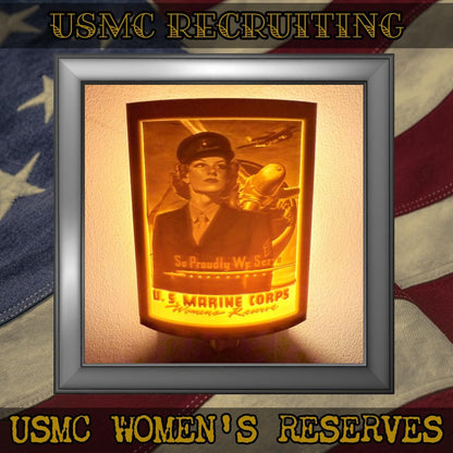 WW2 U.S. Marine Corps Recruiting Poster Night Lights | 3D Printed Gift for USMC Veteran, Military Promotion/Retirement, Military Enthusiast