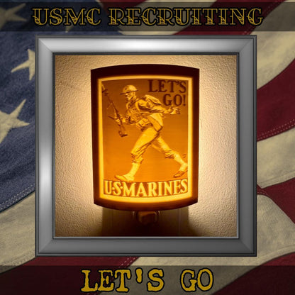 WW2 U.S. Marine Corps Recruiting Poster Night Lights | 3D Printed Gift for USMC Veteran, Military Promotion/Retirement, Military Enthusiast