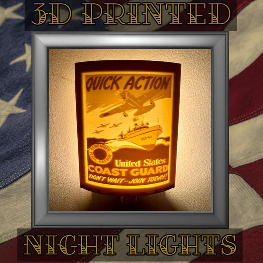 WW2 U.S. Coast Guard Recruiting Poster Night Lights | 3D Printed Gift for USCG Veteran, Military Promotion/Retirement, Military Enthusiast