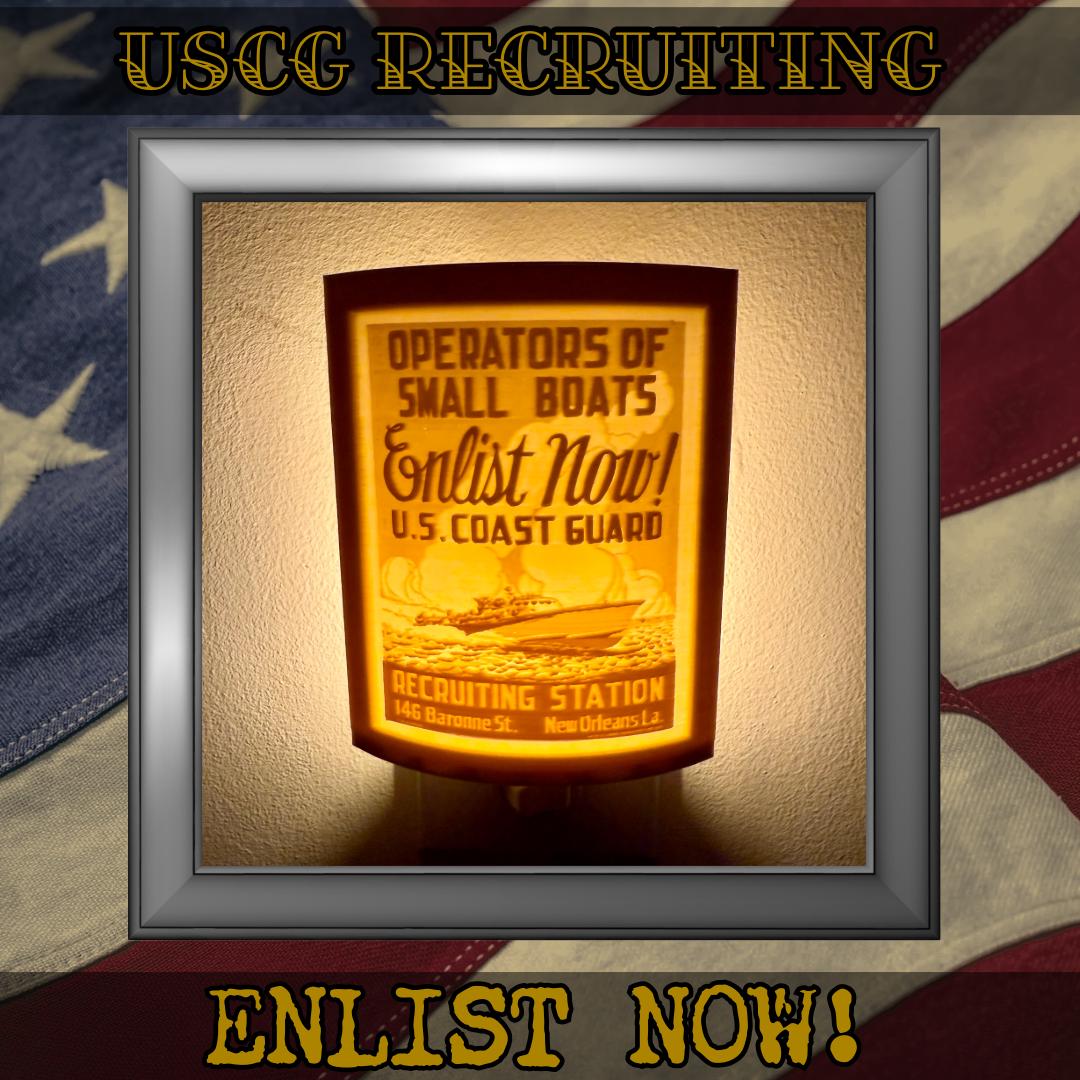 WW2 U.S. Coast Guard Recruiting Poster Night Lights | 3D Printed Gift for USCG Veteran, Military Promotion/Retirement, Military Enthusiast