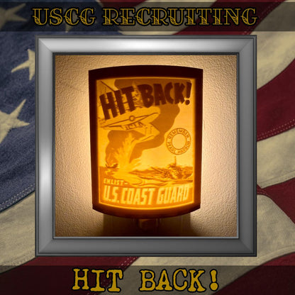 WW2 U.S. Coast Guard Recruiting Poster Night Lights | 3D Printed Gift for USCG Veteran, Military Promotion/Retirement, Military Enthusiast