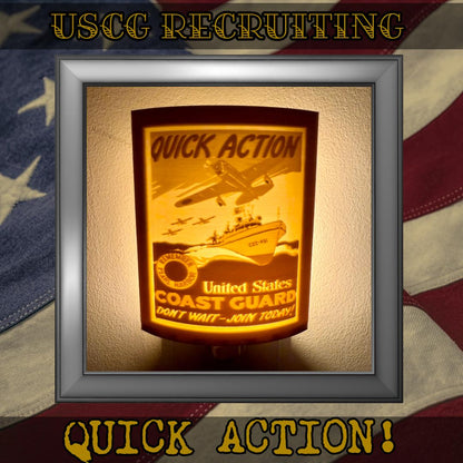 WW2 U.S. Coast Guard Recruiting Poster Night Lights | 3D Printed Gift for USCG Veteran, Military Promotion/Retirement, Military Enthusiast
