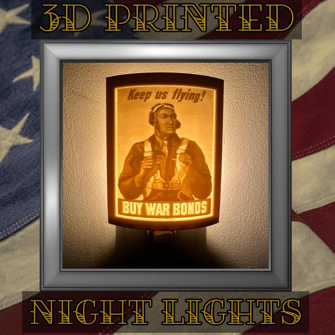 WW2 U.S. Civilian Patriotism Poster Night Lights | 3D Printed Gift for Veterans, Military Promotion/Retirement, Military Enthusiasts