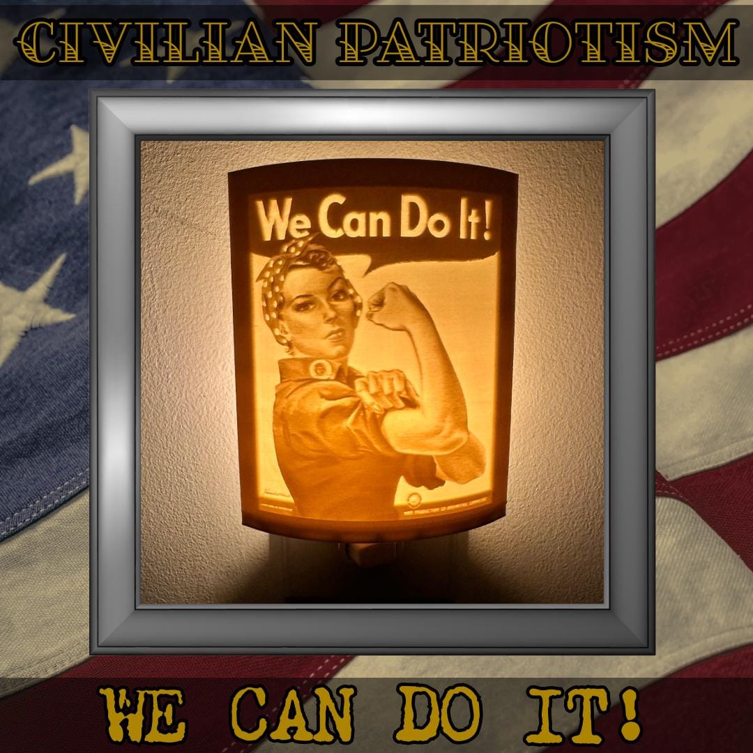 WW2 U.S. Civilian Patriotism Poster Night Lights | 3D Printed Gift for Veterans, Military Promotion/Retirement, Military Enthusiasts