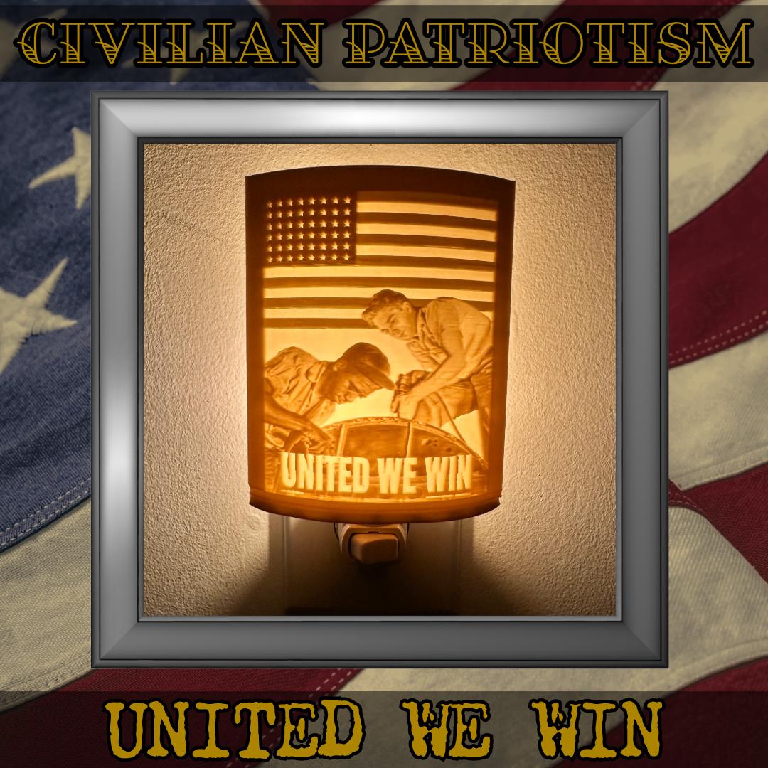 WW2 U.S. Civilian Patriotism Poster Night Lights | 3D Printed Gift for Veterans, Military Promotion/Retirement, Military Enthusiasts