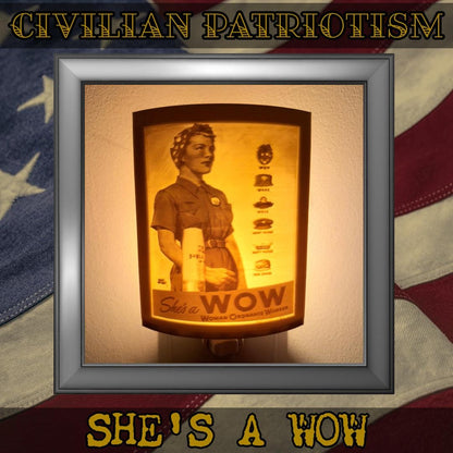 WW2 U.S. Civilian Patriotism Poster Night Lights | 3D Printed Gift for Veterans, Military Promotion/Retirement, Military Enthusiasts