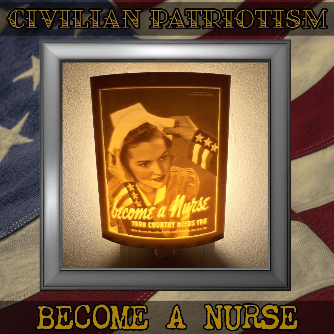 WW2 U.S. Civilian Patriotism Poster Night Lights | 3D Printed Gift for Veterans, Military Promotion/Retirement, Military Enthusiasts