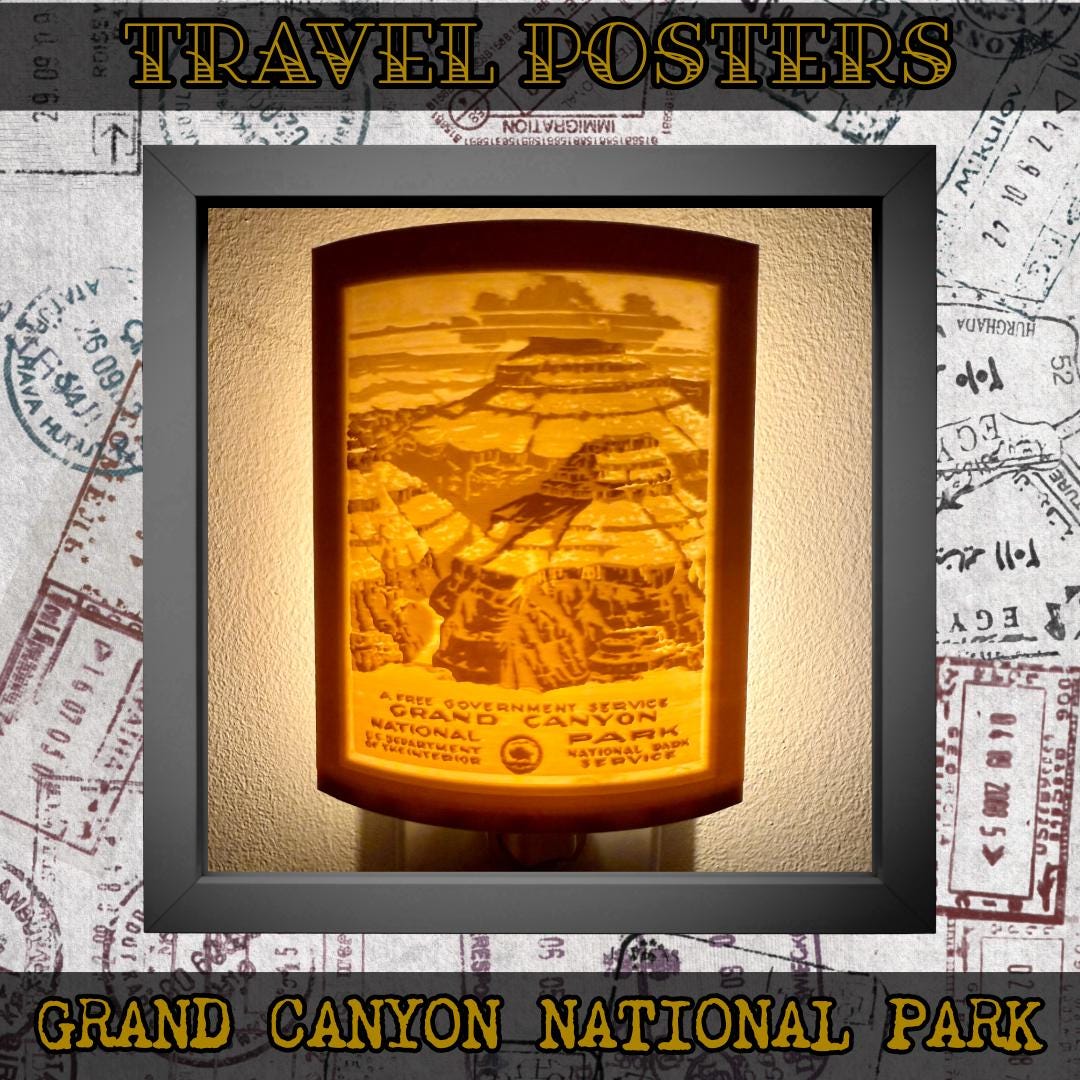 Vintage Travel Poster Night Lights | 3D Printed Retro Decor