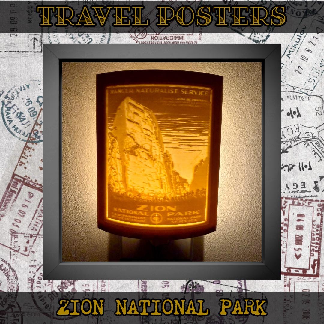 Vintage Travel Poster Night Lights | 3D Printed Retro Decor