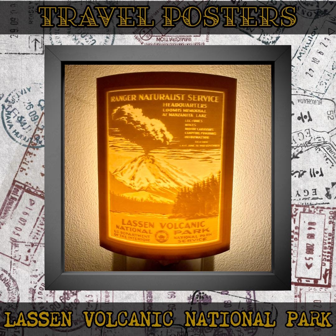Vintage Travel Poster Night Lights | 3D Printed Retro Decor