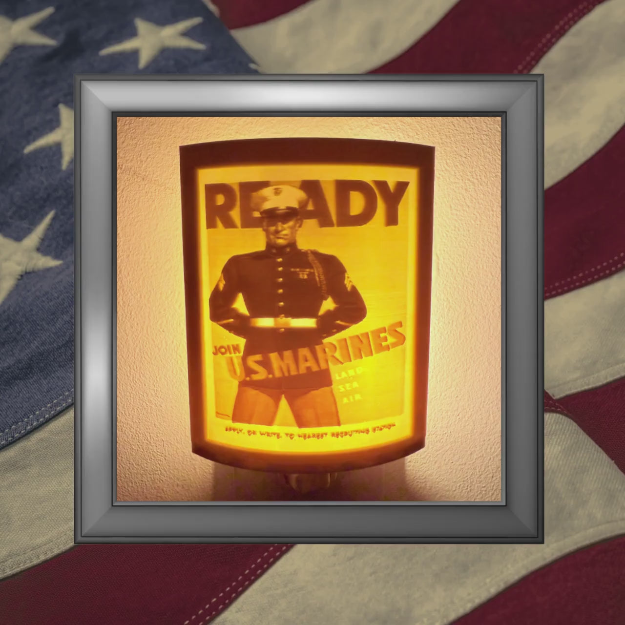 WW2 U.S. Marine Corps Recruiting Poster Night Lights | 3D Printed Gift for USMC Veteran, Military Promotion/Retirement, Military Enthusiast