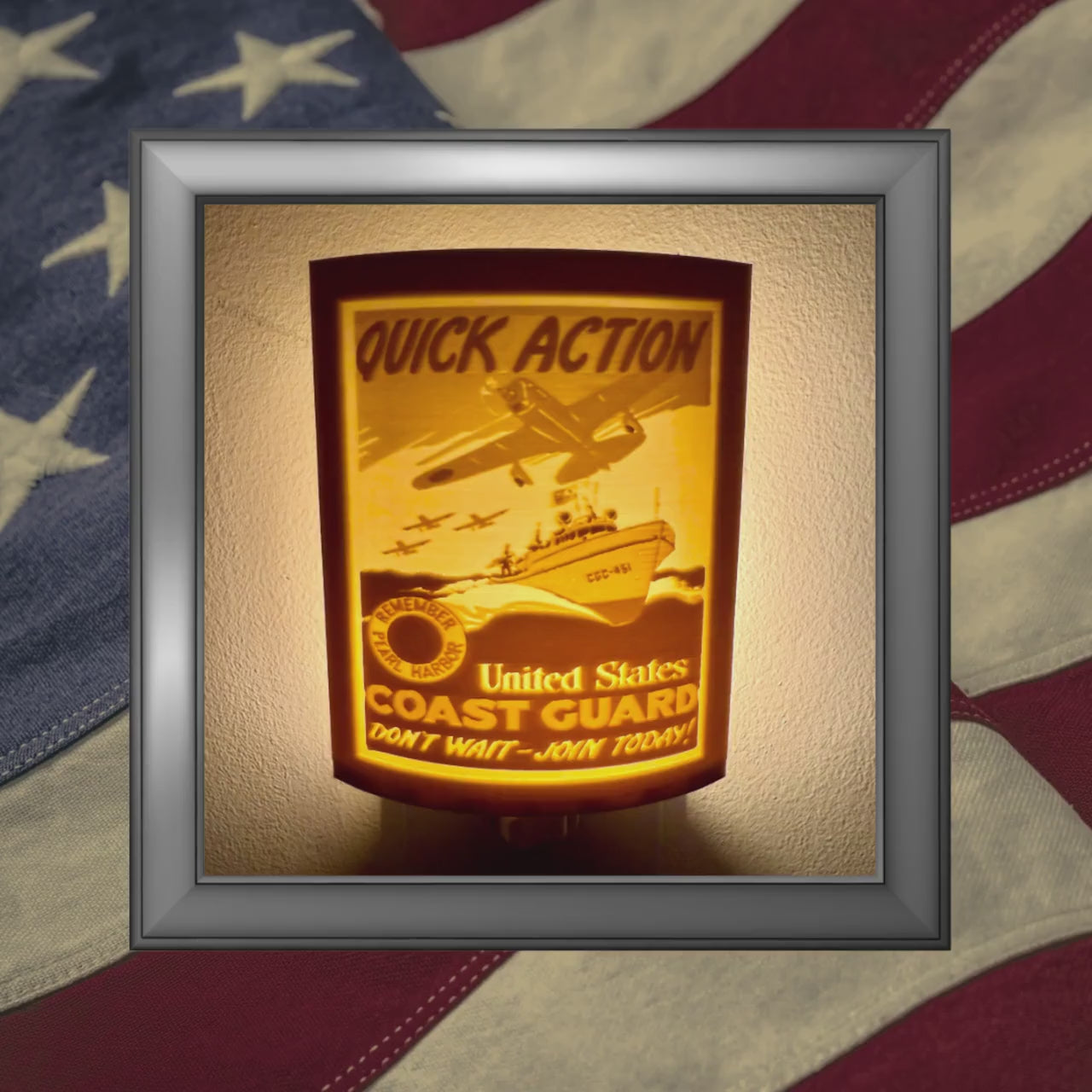 WW2 U.S. Coast Guard Recruiting Poster Night Lights | 3D Printed Gift for USCG Veteran, Military Promotion/Retirement, Military Enthusiast